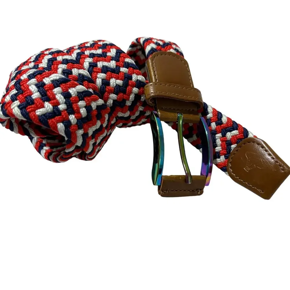 Torino Braided Stretch Belt Red White Navy Woven Belt 125 cm / 45 
